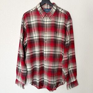 Ralph Lauren Mens Flannel Shirt Size XXL Classic Fit Long Sleeve Red Plaid